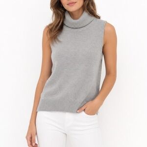 JOSEPH A Sweater Womens Medium Heather Gray Stretch Ribbed Turtleneck Sleeveless